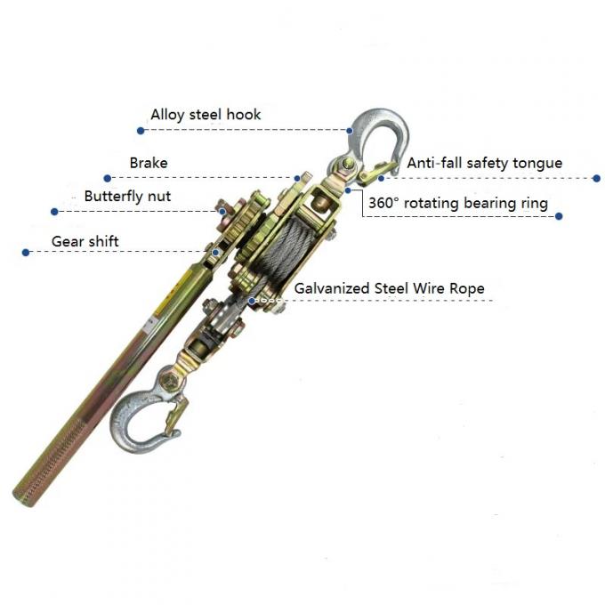 2T Double Hook Ratchet Wire Rope Cable Hand Puller With 6mm 2.4M Long ...